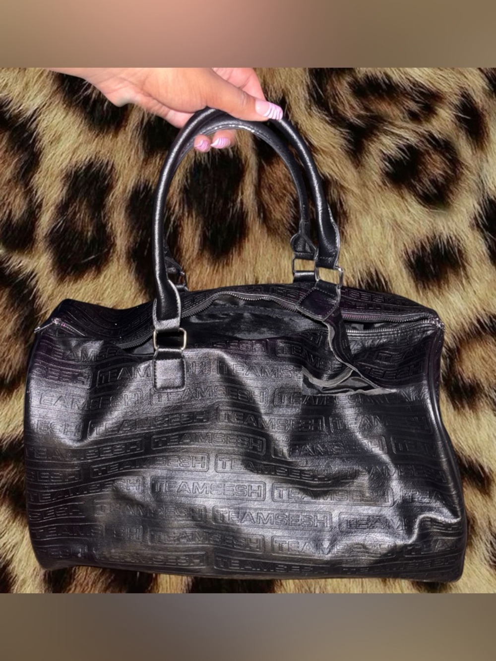 Black TEAMSESH and Embossed Monogram Tote Bag